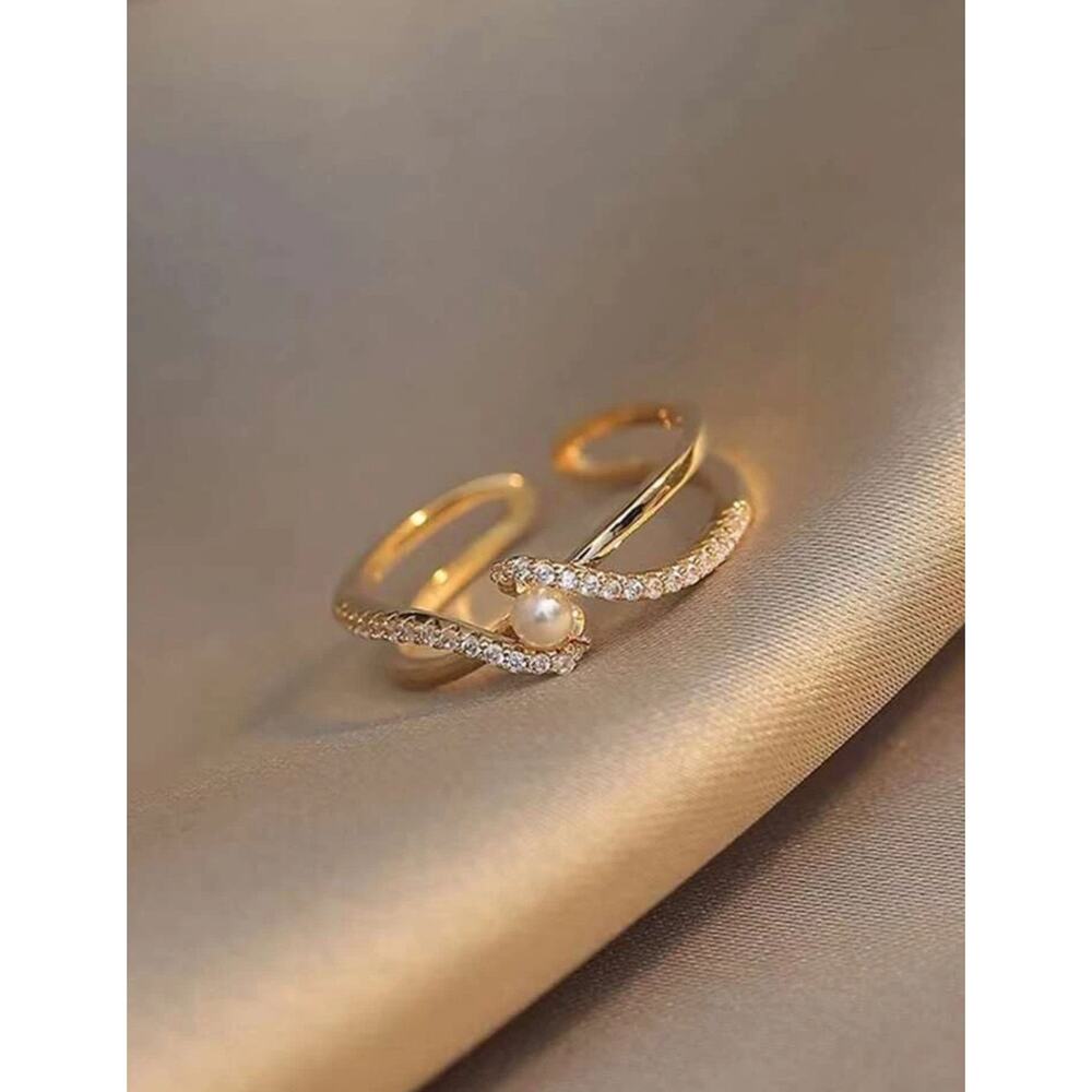 Rhinestone Pave Pearl Center Luxuriant Elegant Simple Beauty Decor Cuff Ring